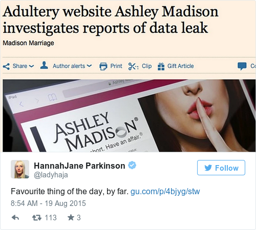 Look at the name of this journalist reporting on the Ashley Madison leak...
