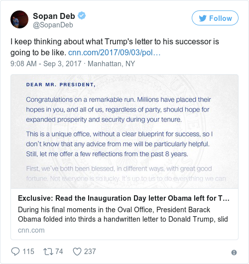 people are really impressed with the classy handwritten letter obama obamas letter to trump
