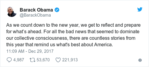 barack obama ends 2017 with a series of good news tweets