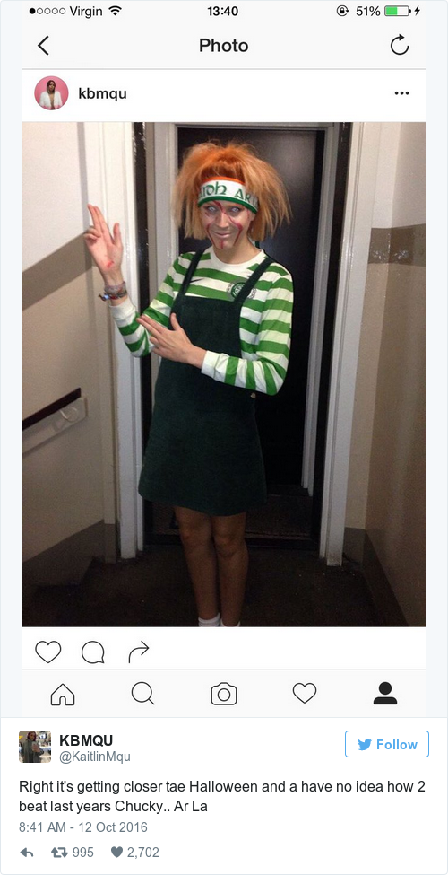 this week scottish twitter user kaitlinmqu shared her costume from last year chucky r l - Scottish Girl Halloween Costume this week scottish twitter user kaitlinmqu shared her costume from last year chucky r l - Scottish Girl Halloween Costume