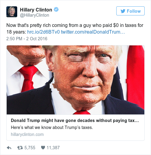 Image result for hillary Trump paid no taxes