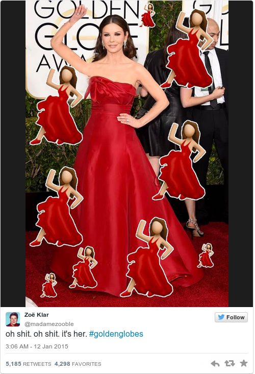 Catherine Zeta Jones was at the Golden Globes as the red dancing lady emoji