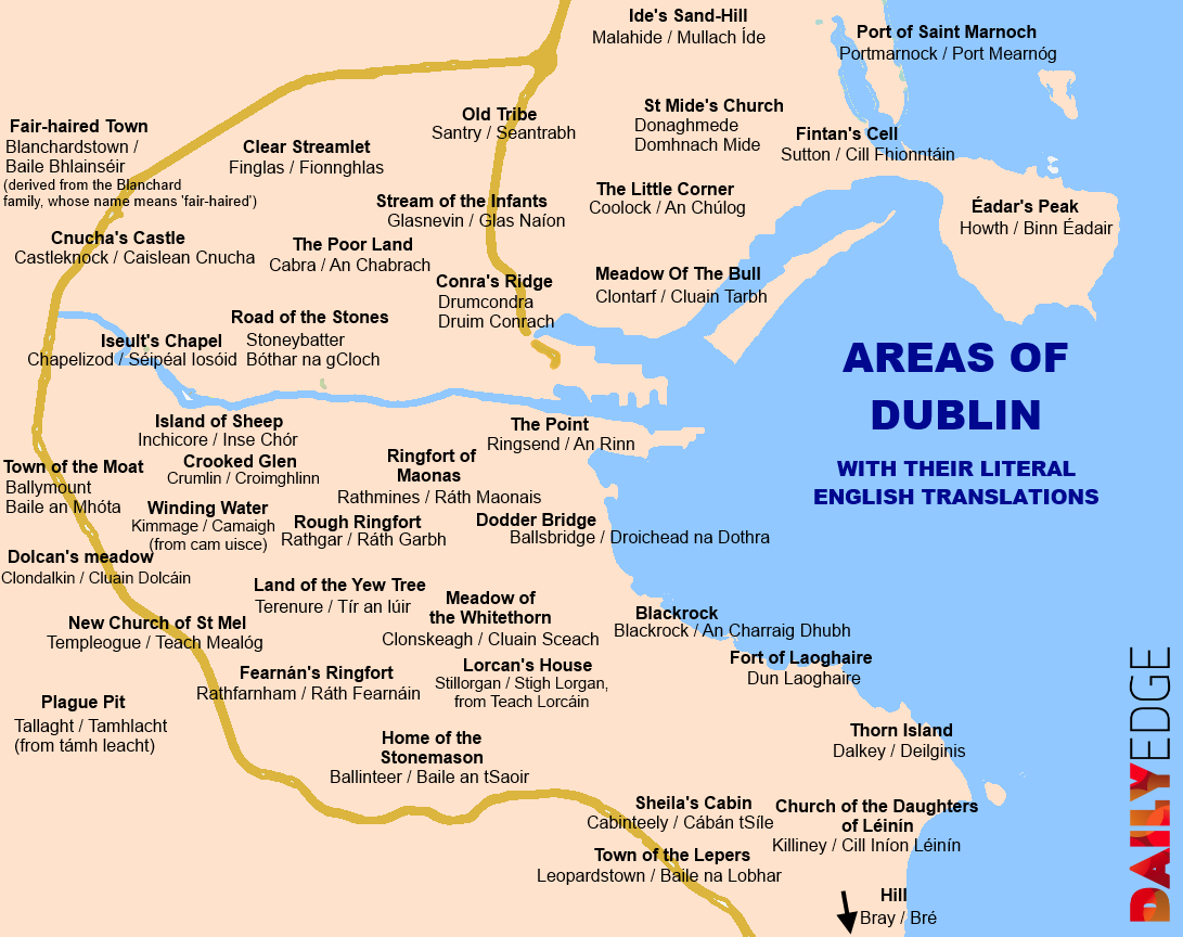 38 districts of Dublin with their literal English translations