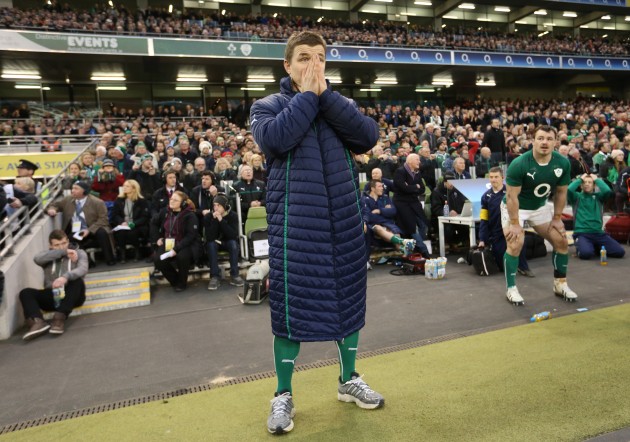 Brian O'Driscoll watches as All Blacks' score a try through Ryan Crotty in the last minute