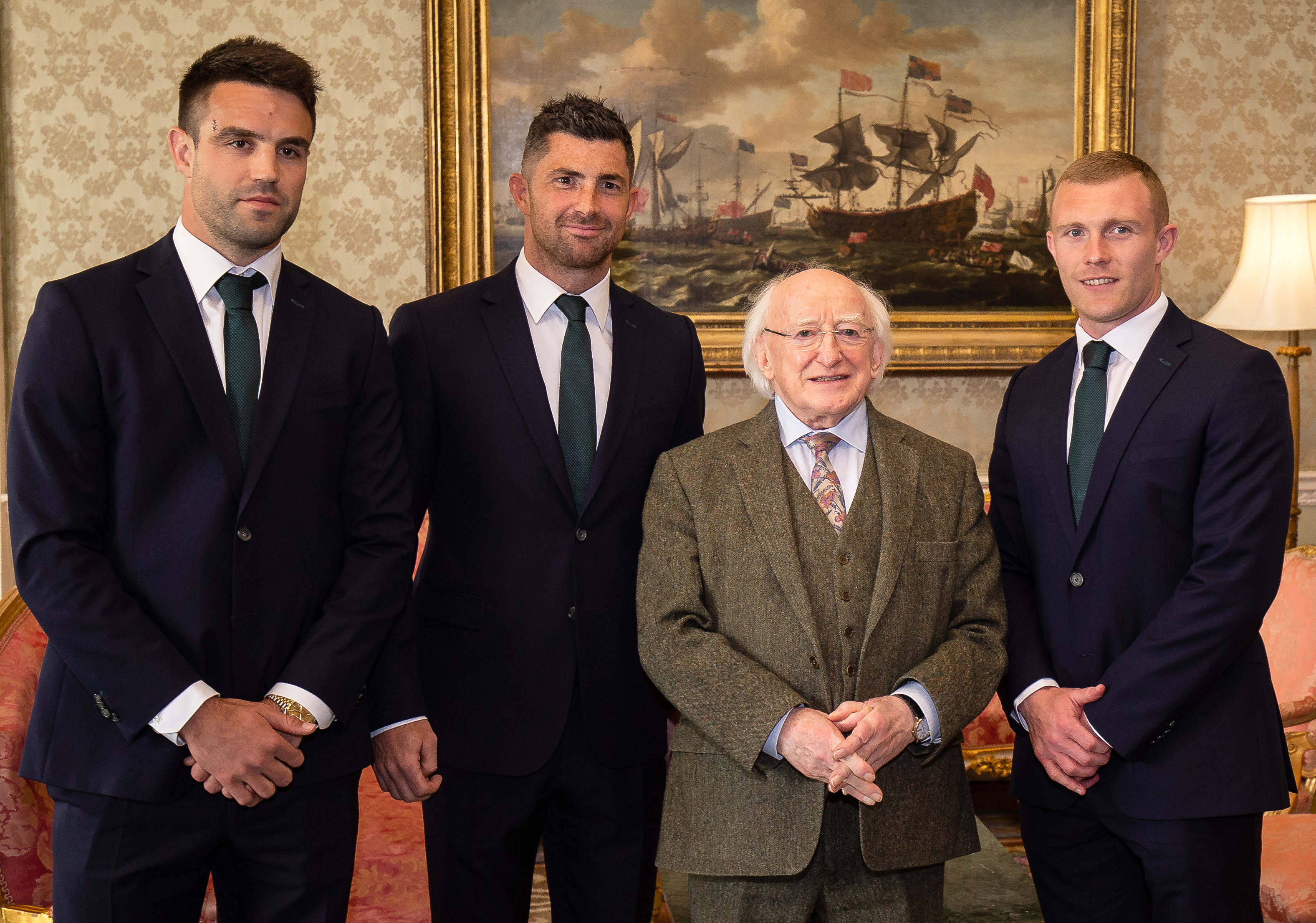 President Michael D. Higgins with Conor Murray, Rob Kearney and Keith Earls