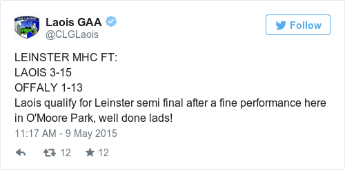 Tweet by @Laois GAA