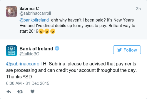 Tweet by @Bank of Ireland
