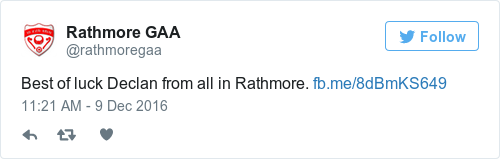 Tweet by @Rathmore GAA