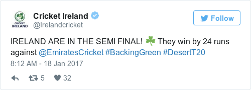 Tweet by @Cricket Ireland