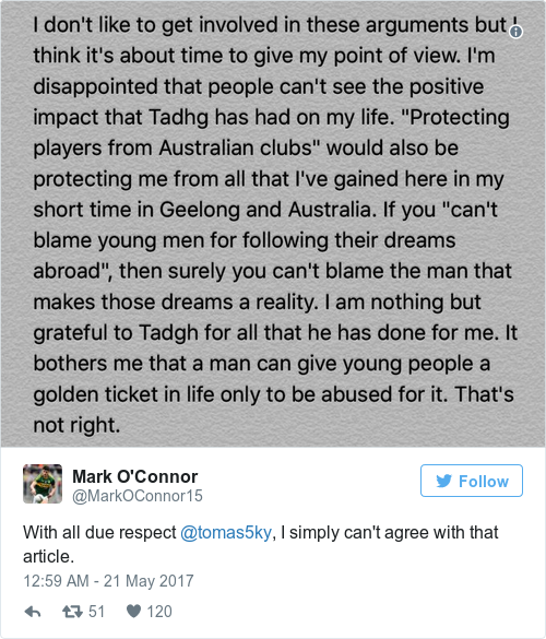 Tweet by @Mark O'Connor