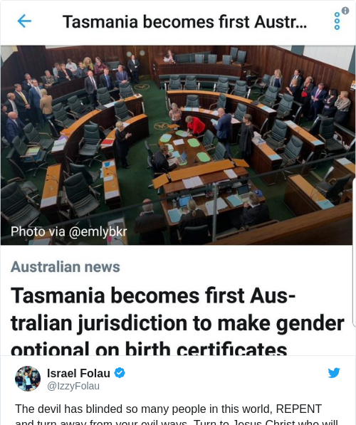 Tweet by @Israel Folau