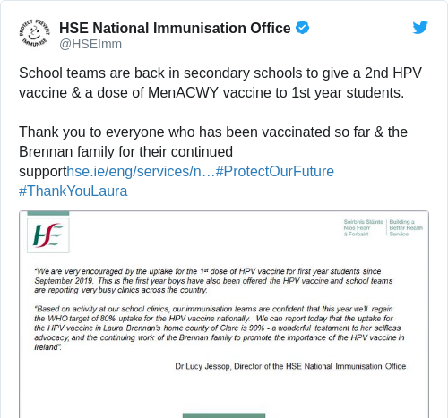 Tweet by @HSE National Immunisation Office