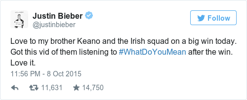 Tweet by @Justin Bieber