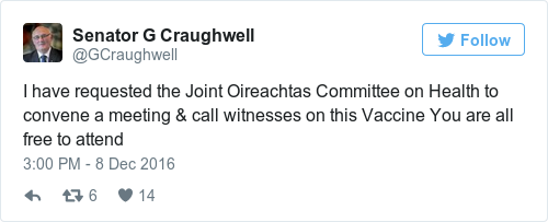 Tweet by @Senator G Craughwell