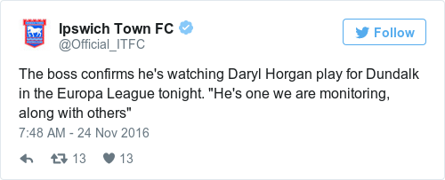 Tweet by @Ipswich Town FC