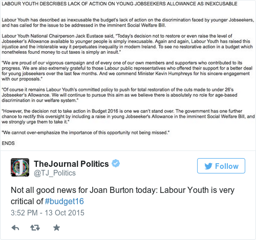 Tweet by @TheJournal Politics
