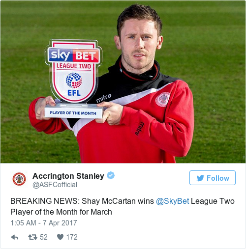 Tweet by @Accrington Stanley