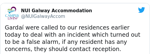 Tweet by @NUI Galway Accommodation
