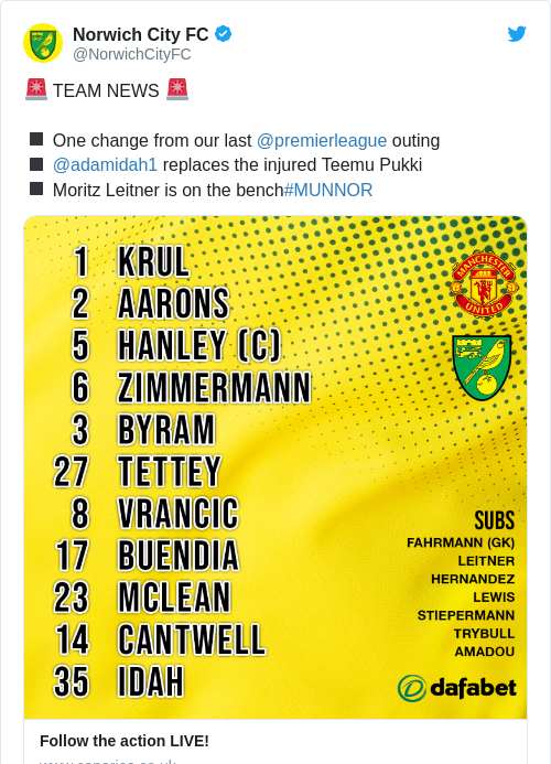 Tweet by @Norwich City FC