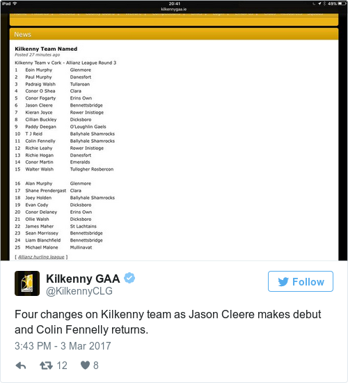 Tweet by @Kilkenny GAA