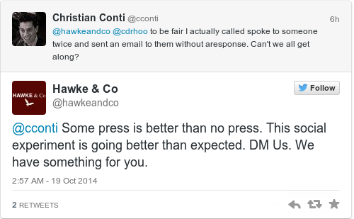 Tweet by @Hawke & Co