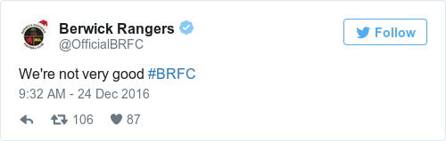 Tweet by @Berwick Rangers