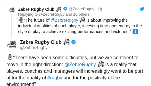 Tweet by @Zebre Rugby Club 🦓