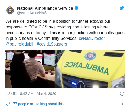 Tweet by @National Ambulance Service