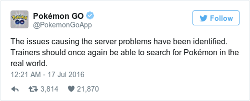 Tweet by @Pokémon GO