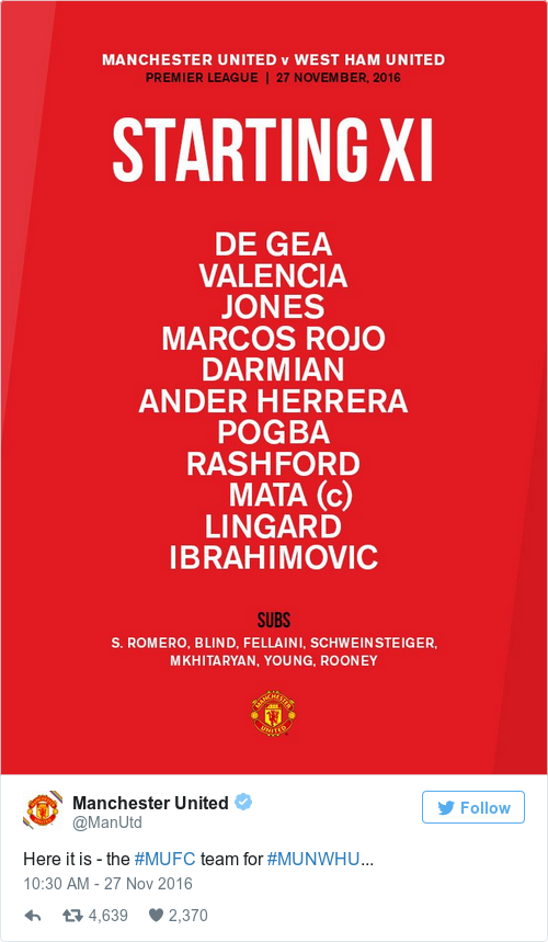 Tweet by @Manchester United