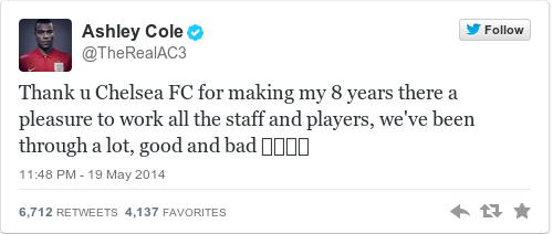 Tweet by @Ashley Cole