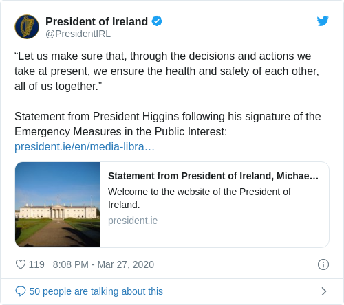 Tweet by @President of Ireland