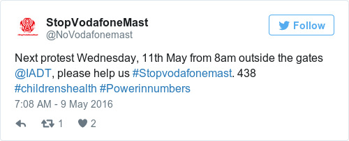 Tweet by @StopVodafoneMast