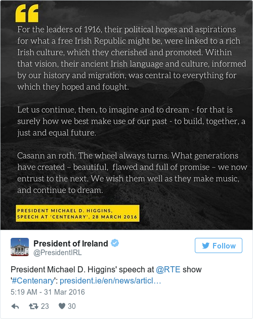 Tweet by @President of Ireland
