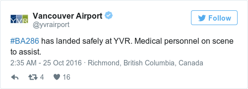 Tweet by @Vancouver Airport
