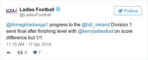 Tweet by @Ladies Football