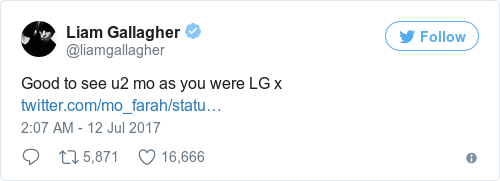 Tweet by @Liam Gallagher