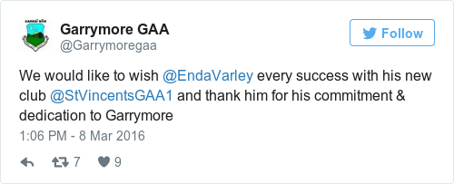 Tweet by @Garrymore GAA