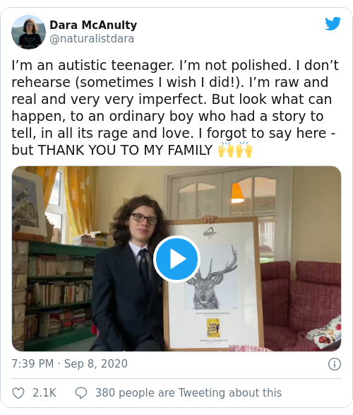 Tweet by @Dara McAnulty