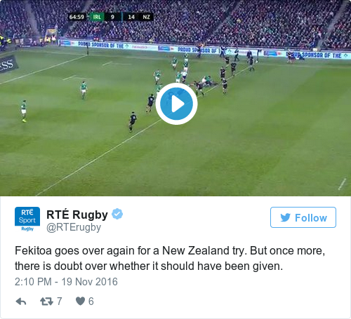 Tweet by @RTÉ Rugby