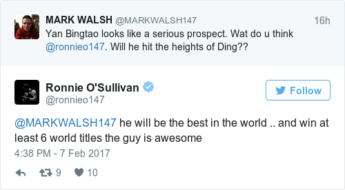 Tweet by @Ronnie O'Sullivan